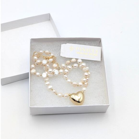 Panacea Women's Freshwater Pearl Heart Shaped Pendant Necklace White/Gold - Picture 7 of 8